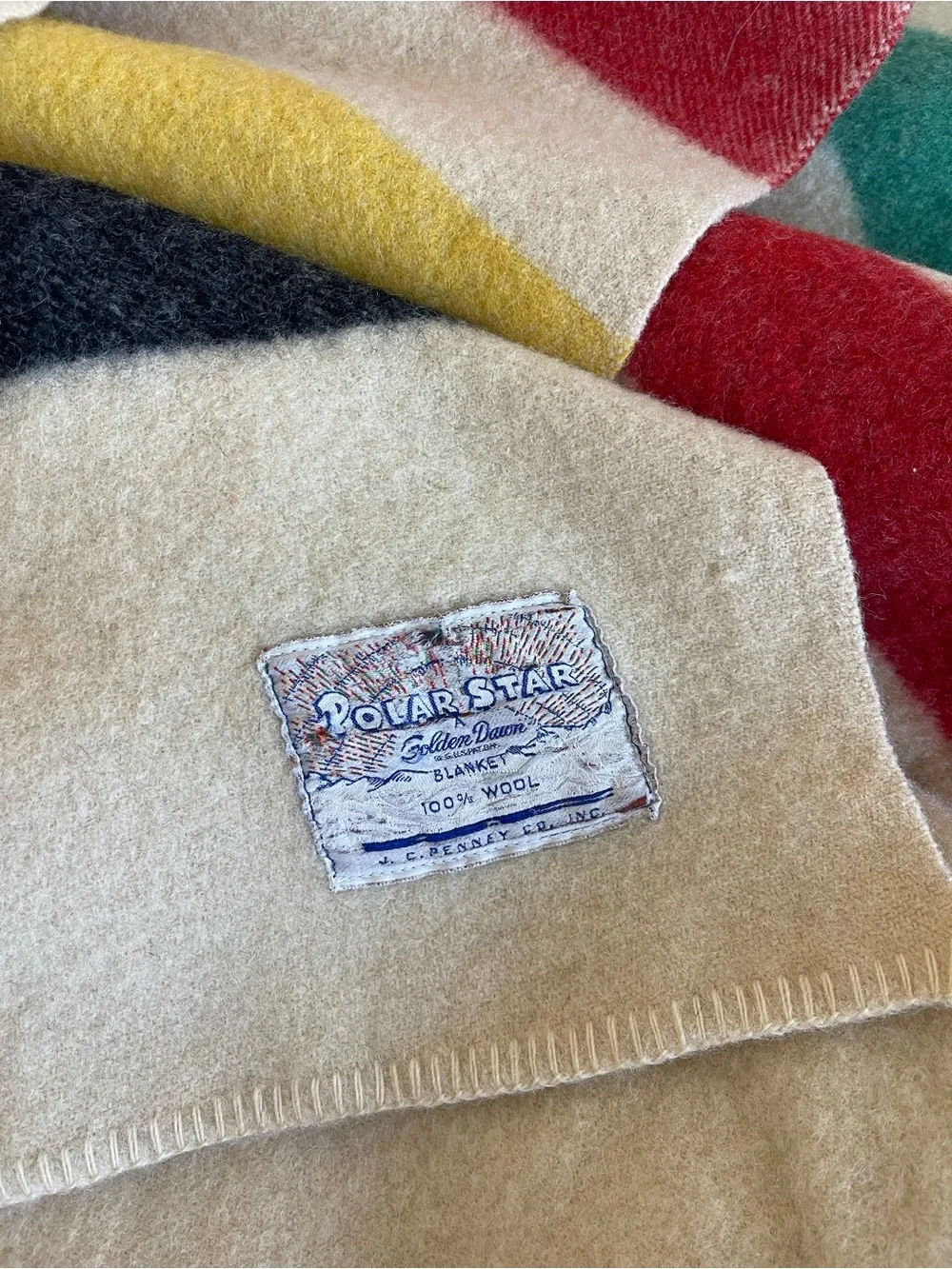 Vintage Polar Star 100% Wool JC Penney Rainbow Striped Throw Blanket Afghan
